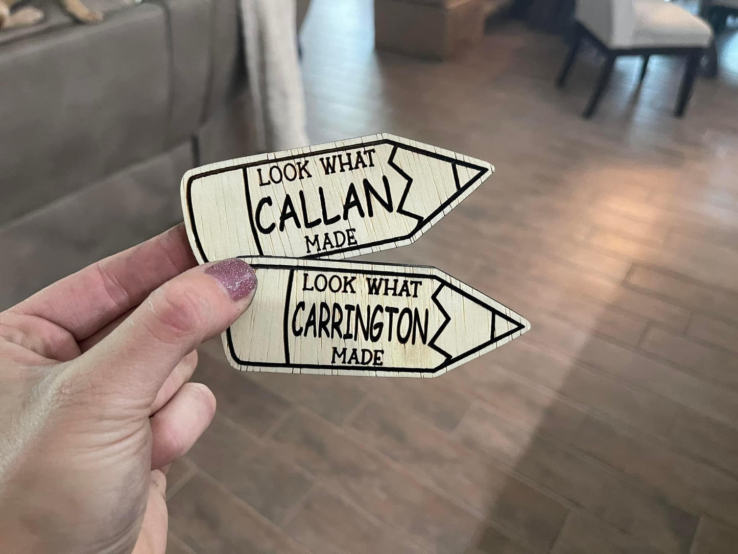 Pencil "Look What I Made" Magnet – Custom Engraved Wooden Magnet with Name (4")