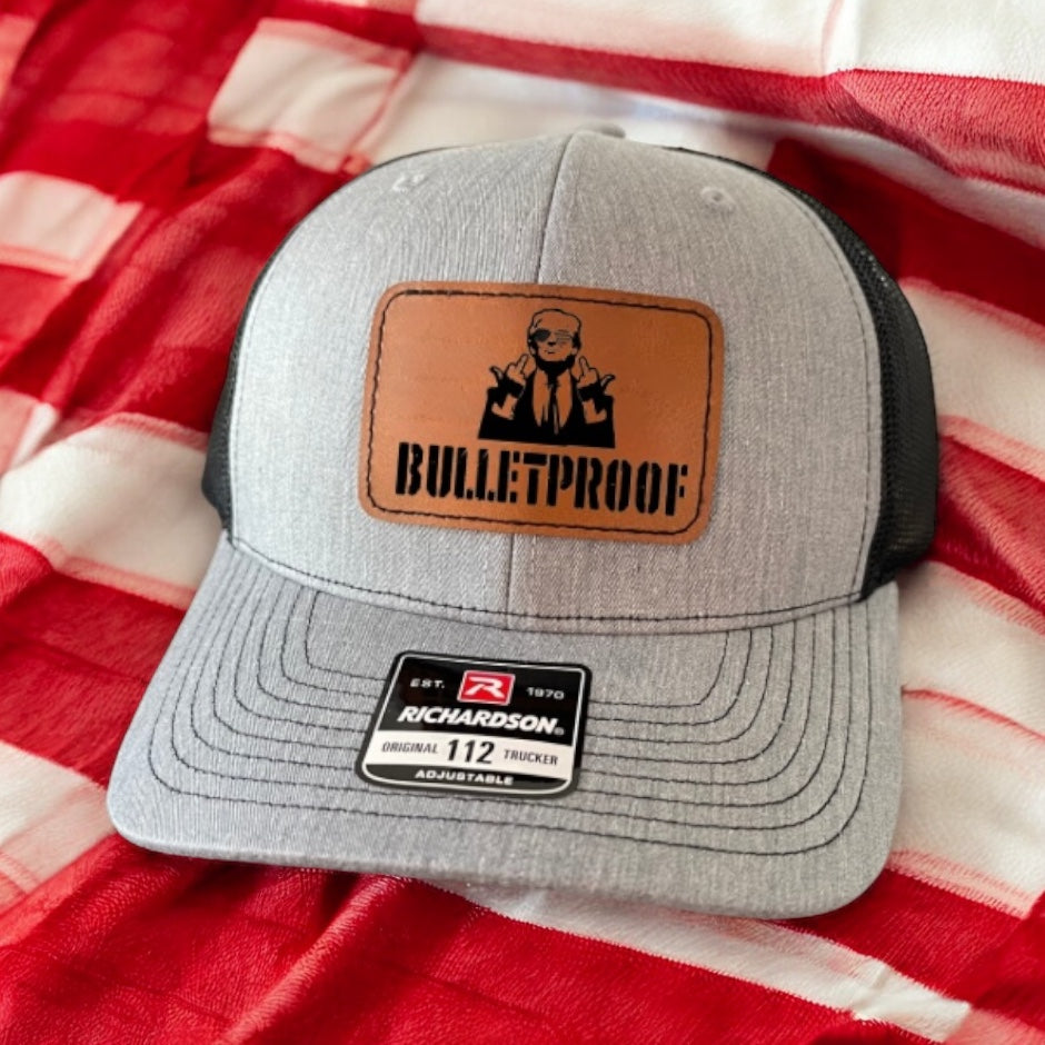 Bulletproof- Richardson 112 Hat Snapback β Custom Engraved Leatherette Patch