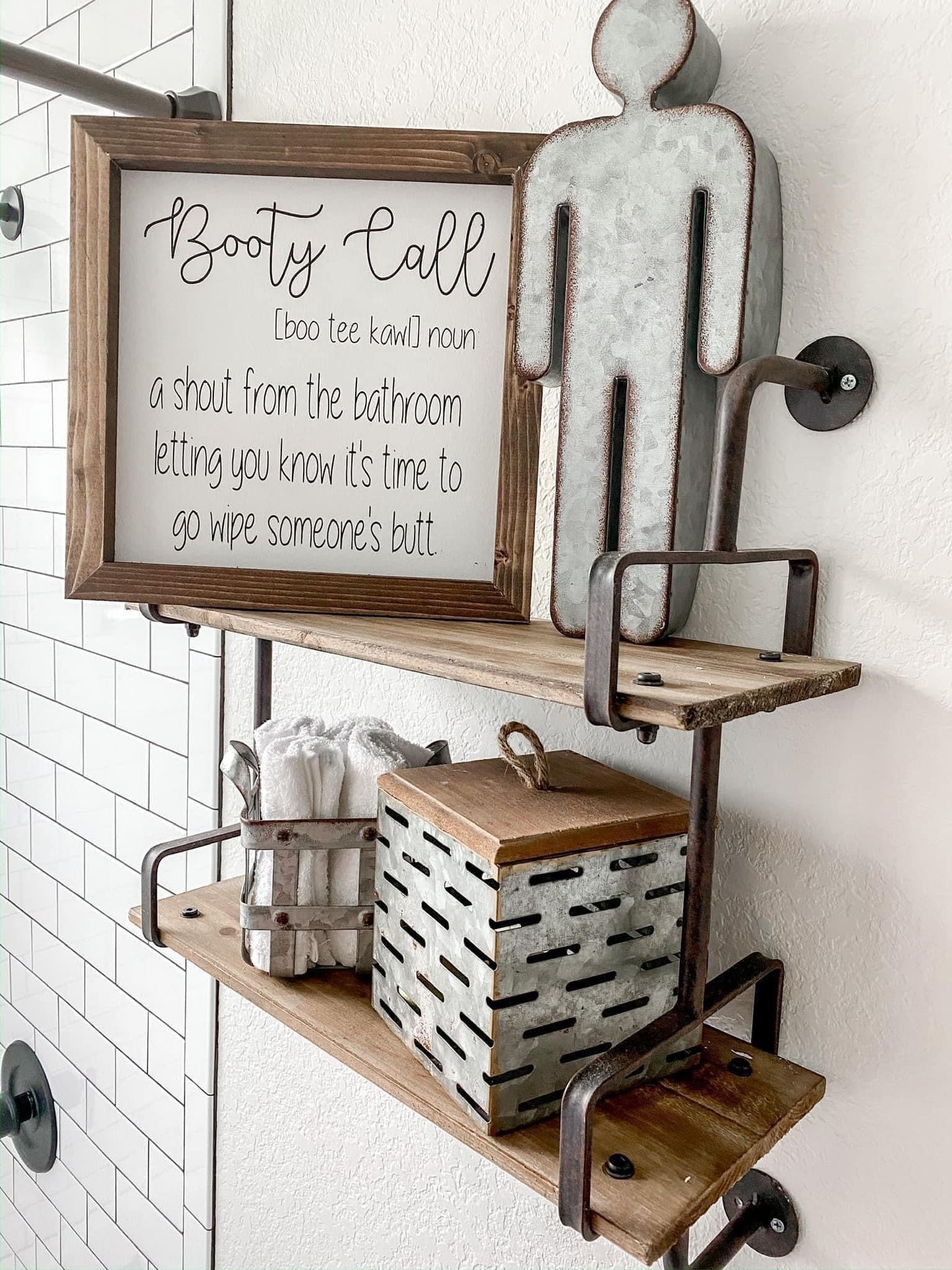 Bathroom Humor Sign – "Booty Call" UV Printed Wood Sign (12"x12" or 10"x10")