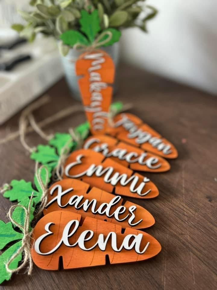 Custom Carrot Tags – Personalized Wooden Name Tags (6"x3")
