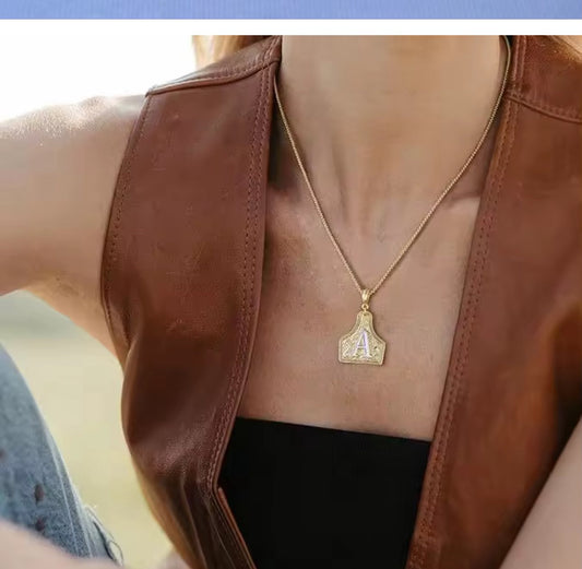 RTS Letter Pendant Cow Tag Initial Necklace