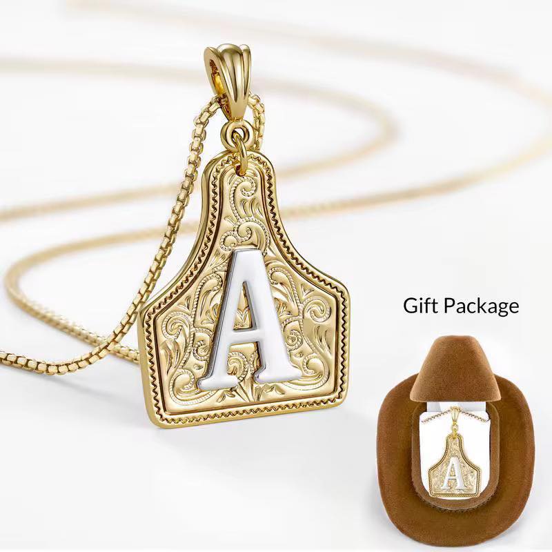 RTS Letter Pendant Cow Tag Initial Necklace