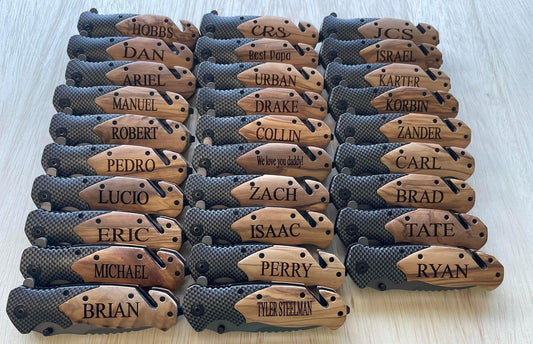 Custom Tactical Knife – Engraved Wood Handle with Name