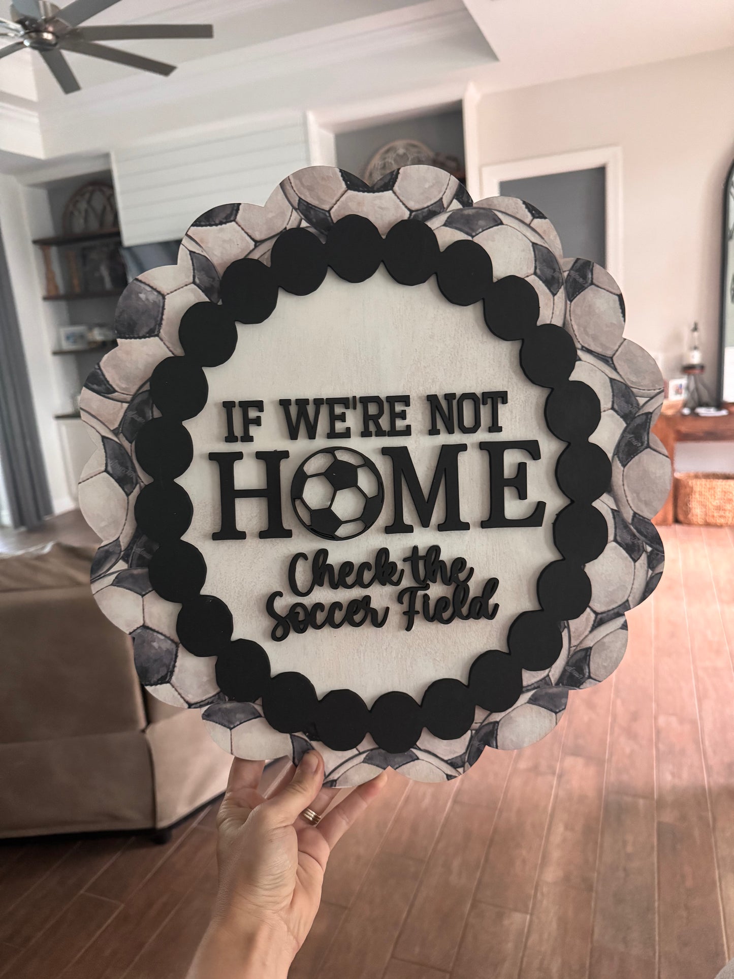 RTS- Soccer scalloped sign- comes with black ribbon hanger